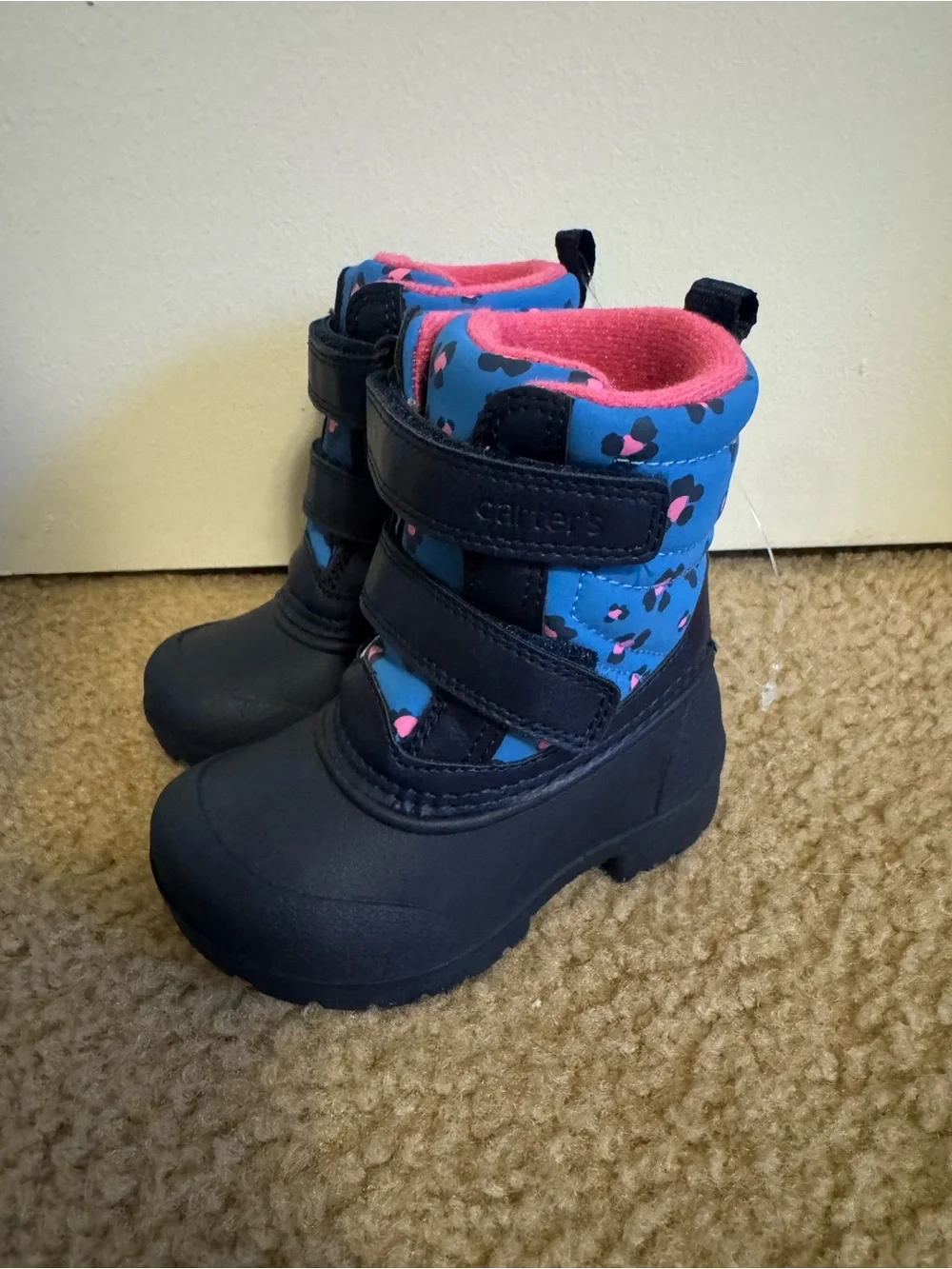 Carter's Deltha Toddler Girls Blue & Pink Leopard Print Winter Snow Boots